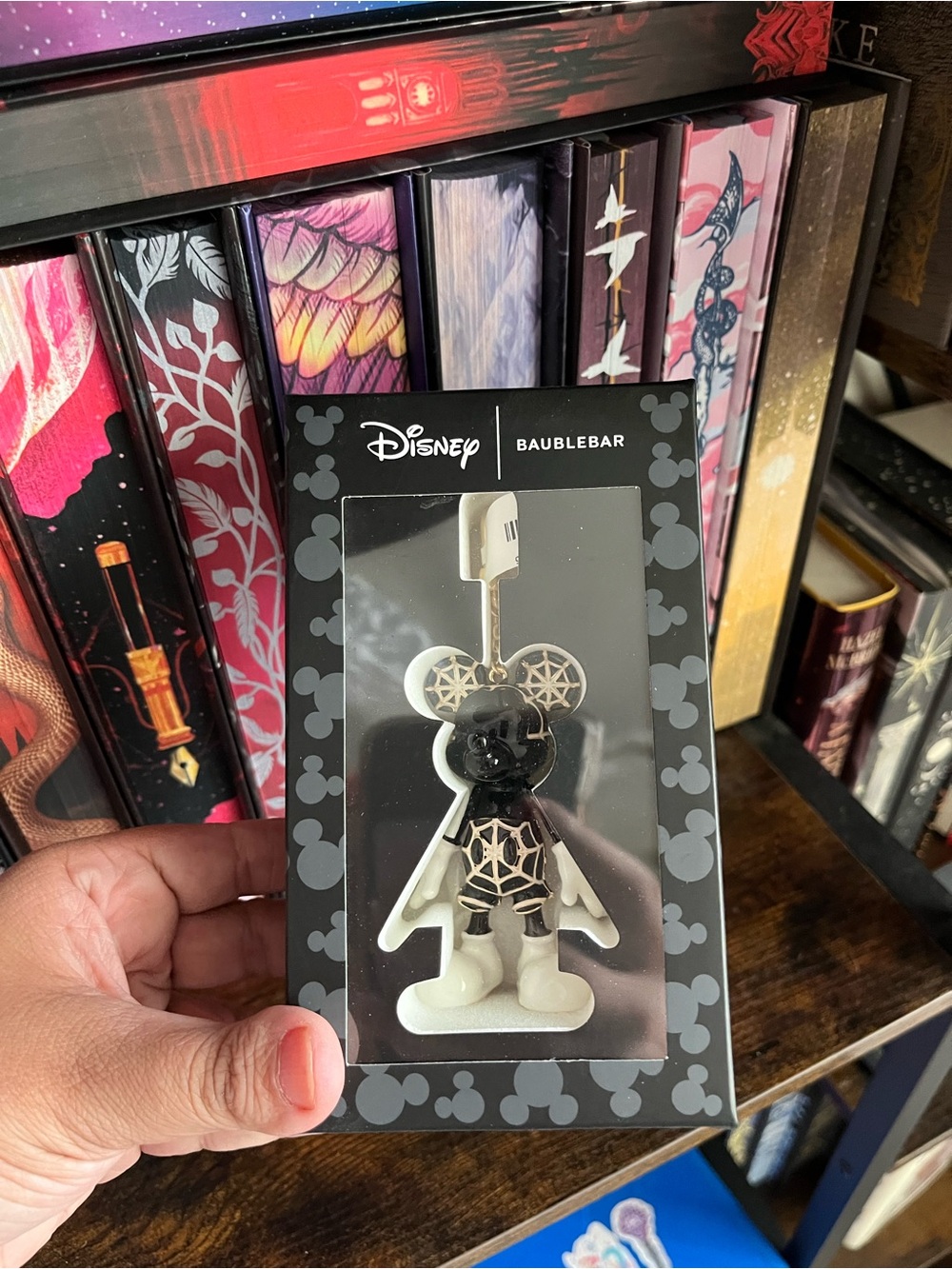 BaubleBar Black and White Disney Mickey Mouse Halloween Spiderweb Bag Charm